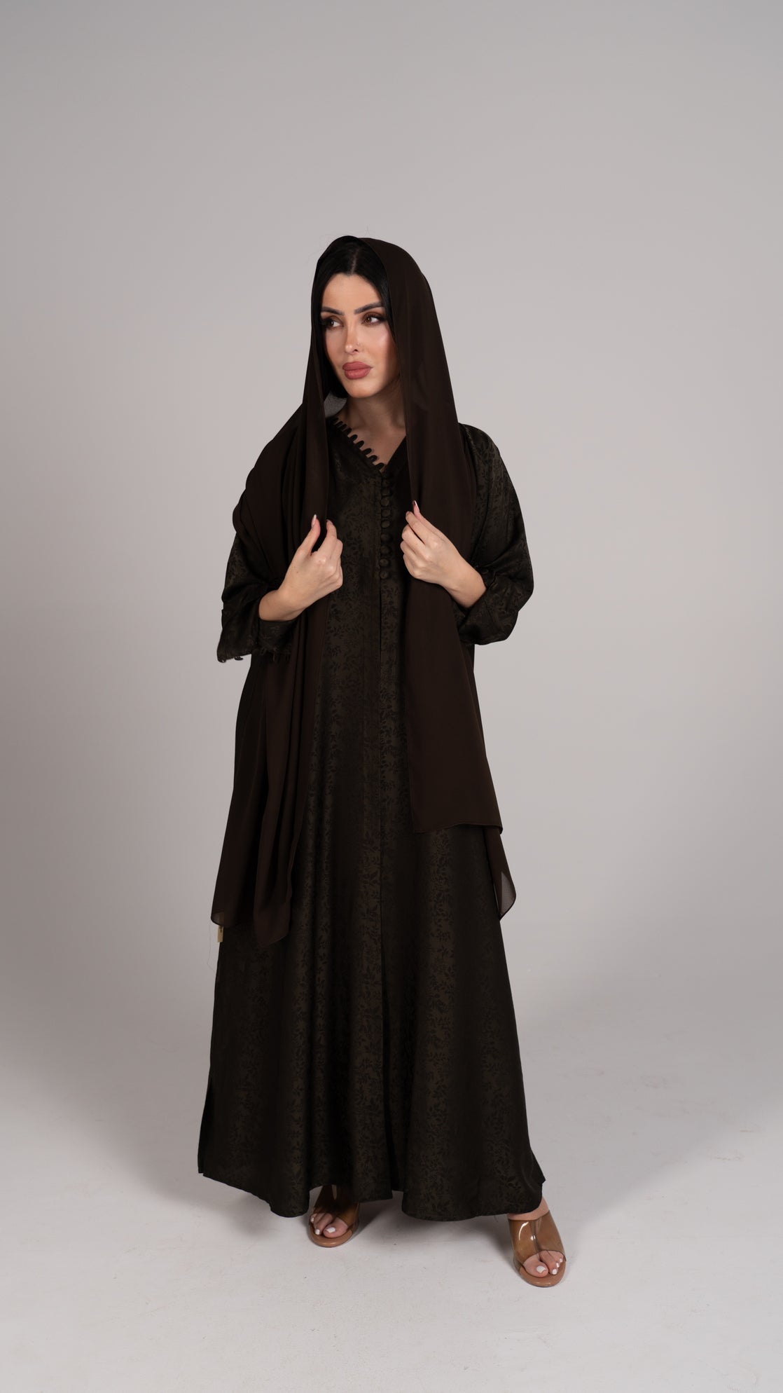 Silky  brown olive abaya